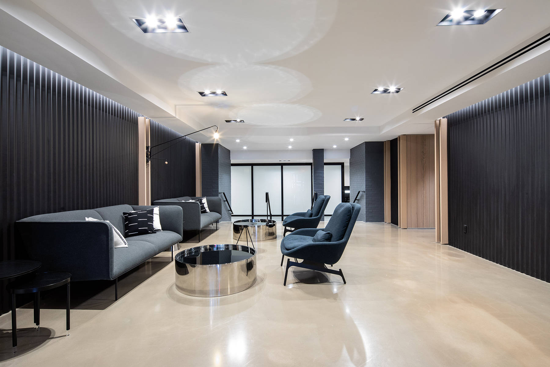 Lobby seating with couches, tables and chairs